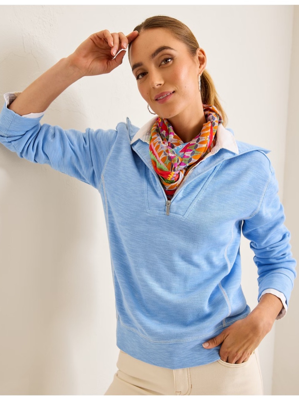 Tommy Bahama Quarter Zip Pullover Knit Sweater Coastal Resort Blue